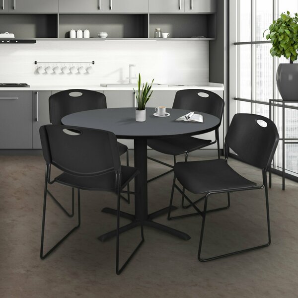 Cain Round Tables > Breakroom Tables > Cain Round Table & Chair Sets, Wood|Metal|Polypropylene Top, Grey TB48RNDGY44BK